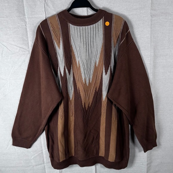Bugati Other - Borgati Vintage Mens 3XL Brown Geometric Coogie Style Knit Crewneck Sweater
